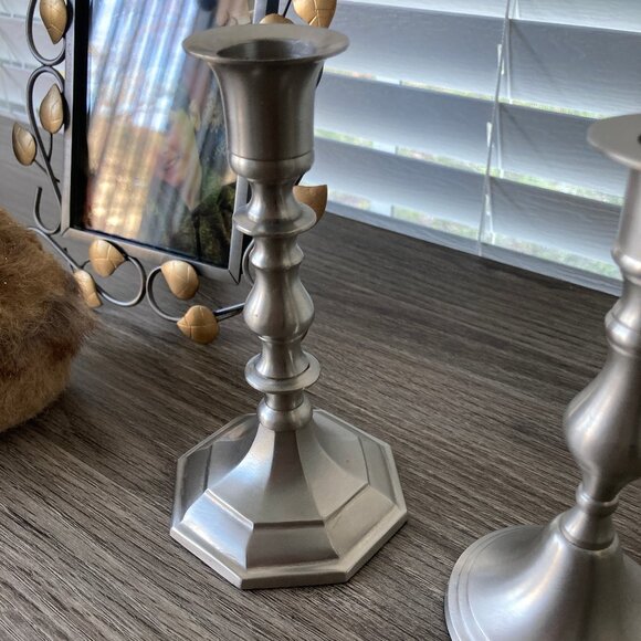 Two Muted Silver Candlestick Holders Made in India - Picture 4 of 6